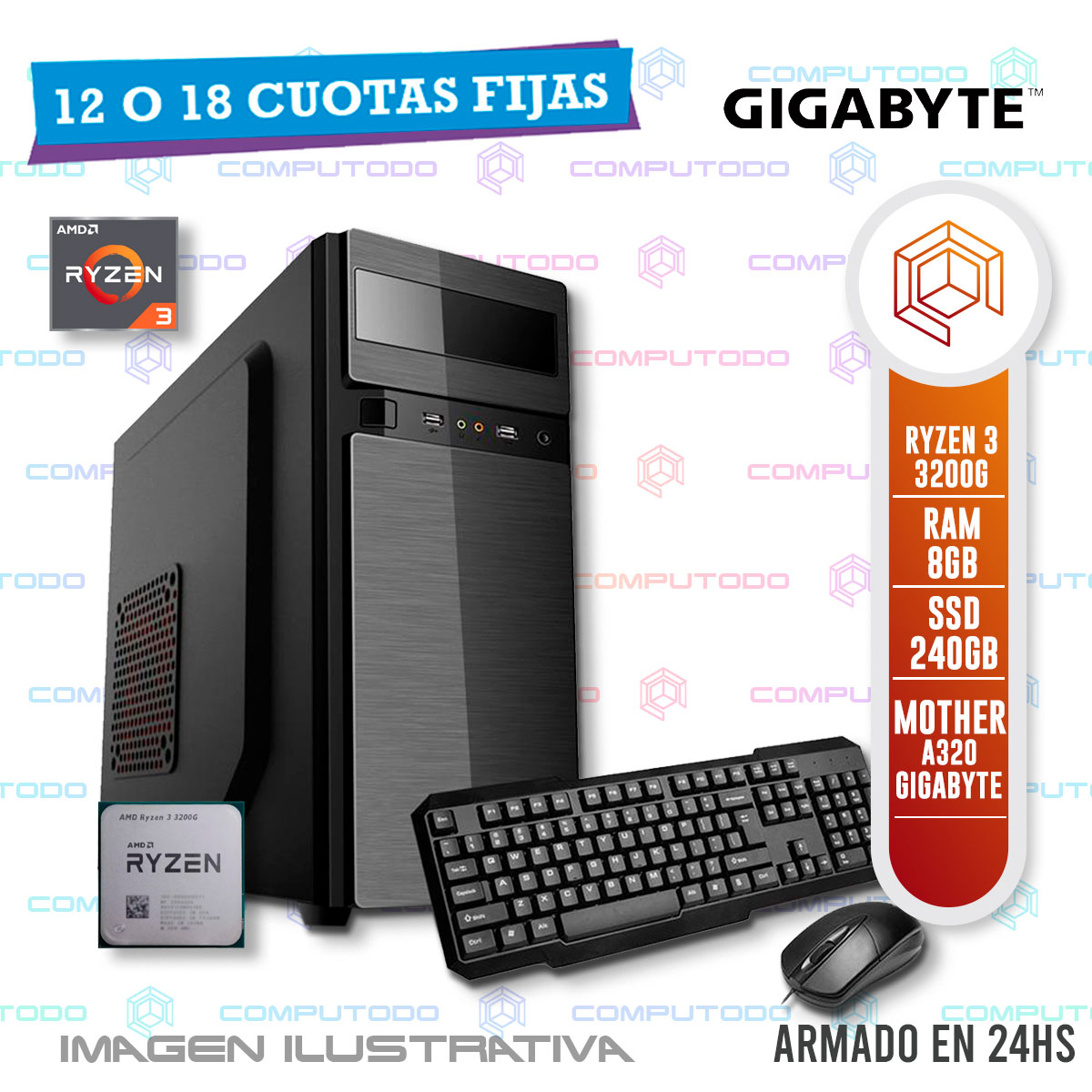 Pc Ryzen 3 30g 8gb 240gb Mother Giga Computodo