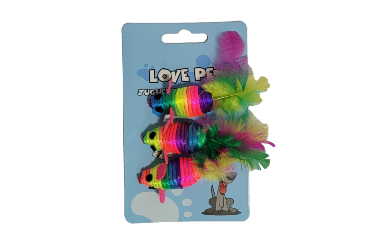 JUGUETE GATO 3 RATONES CON PLUMAS ART.19 (L.SUR)