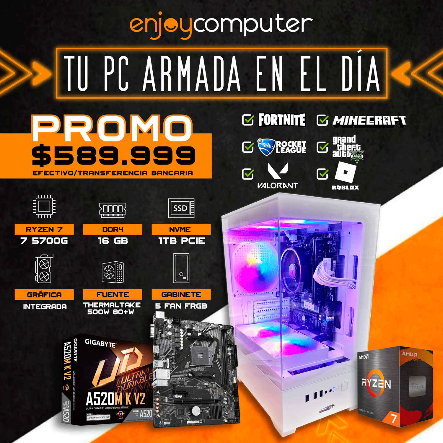Pc Enjoy Amd Ryzen 7 5700g 16gb Ssd 1tb