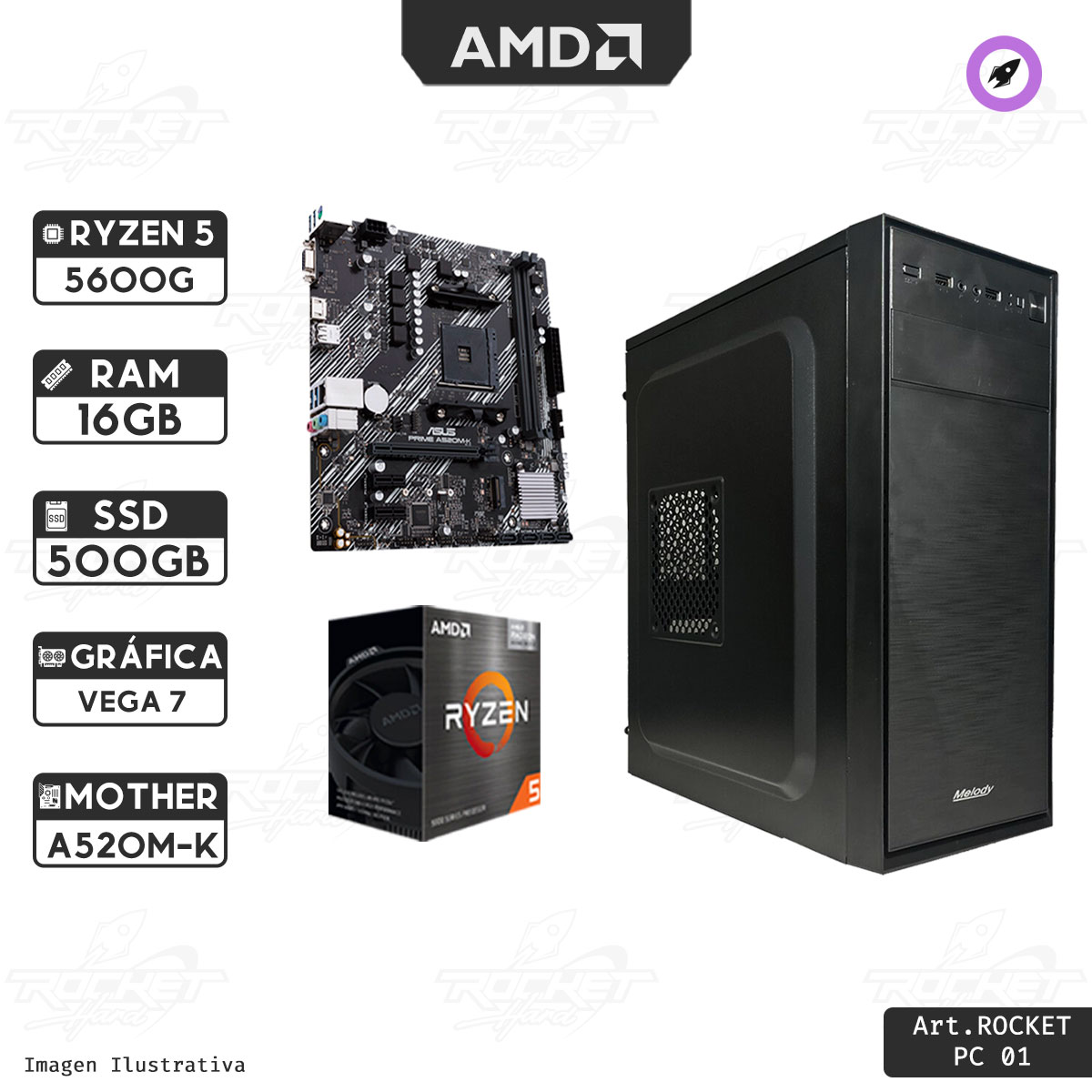 Pc Rocket Kit 5600g - 16gb Ram - 480gb - Kit Gabinete