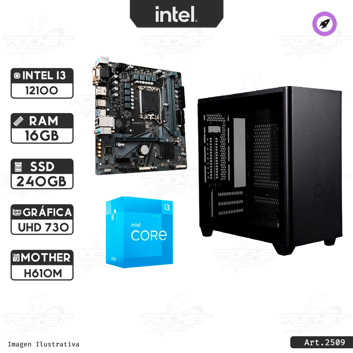 PC ROCKET I3 12100 - H610- 240GB - 16GB RAM - 500W 80 PLUS