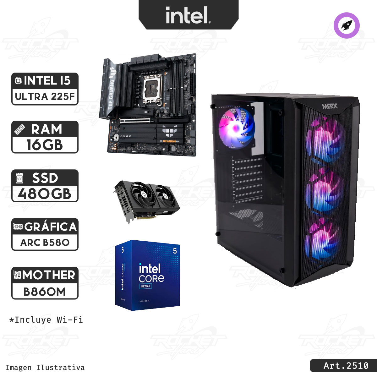 Pc Rocket  Intel Core Ultra I5 225f - B860m - 16gb - 480gb - B580 Odyssey