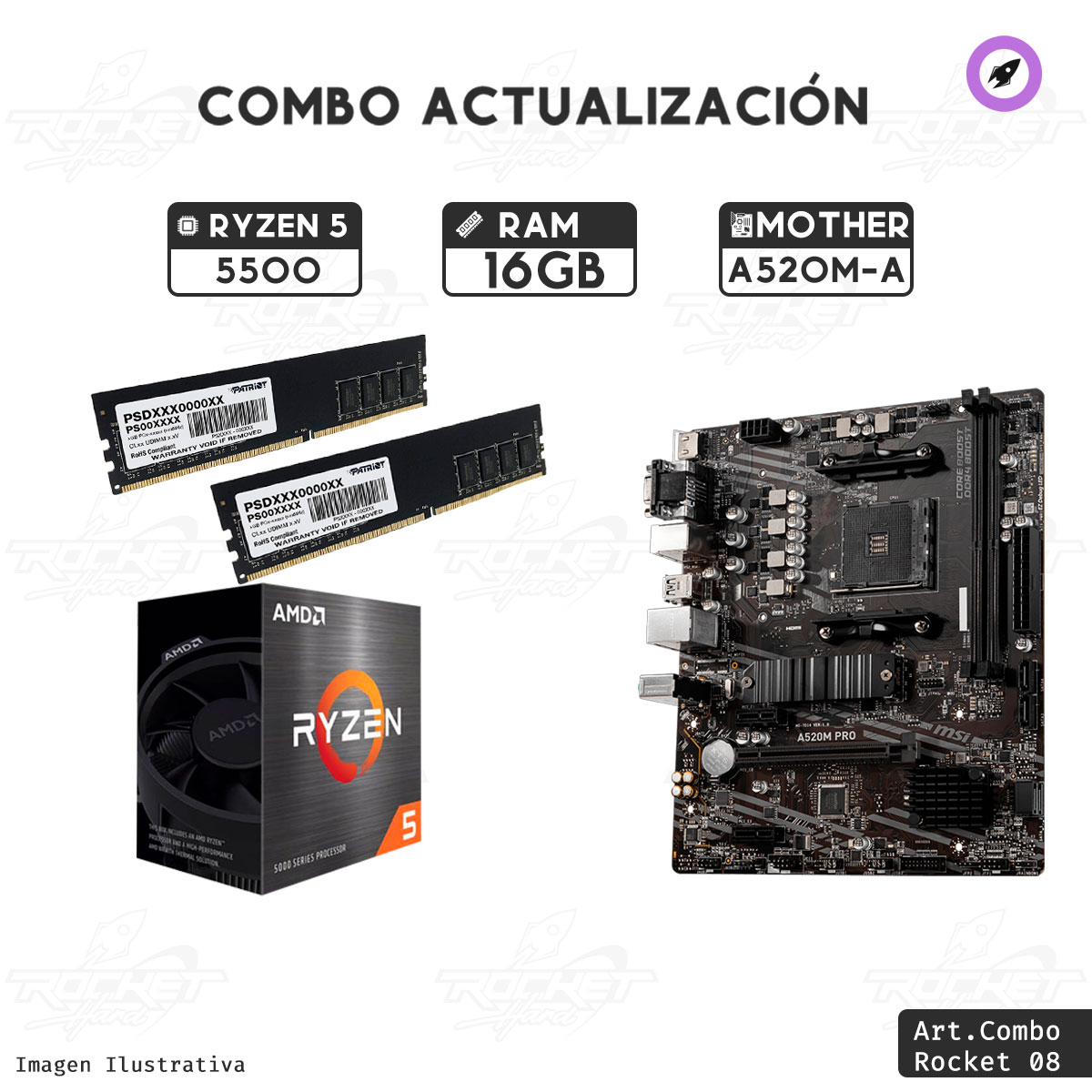 COMBO ROCKET RYZEN 5 5500 S/V - A520 - 16GB