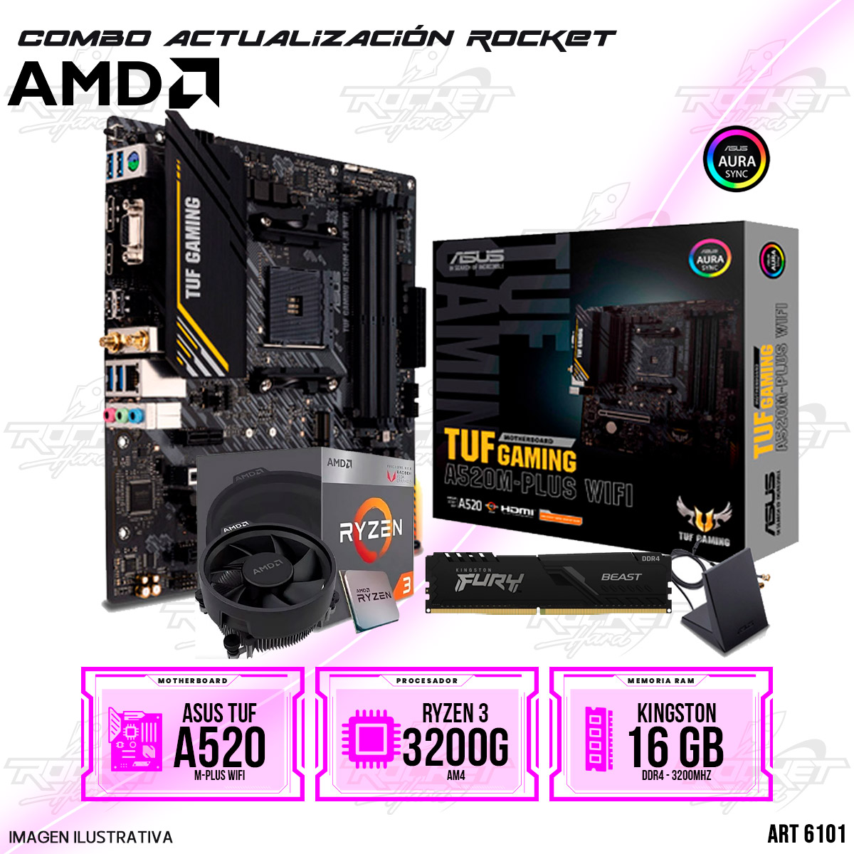 COMBO ROCKET AMD RYZEN 3 3200G - A520 WIFI - 16GB RAM