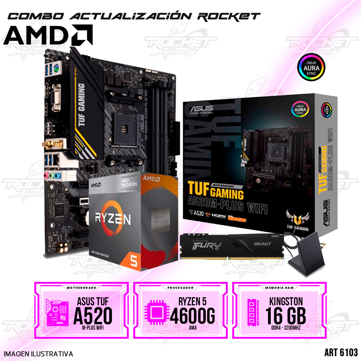 COMBO ROCKET AMD RYZEN 5 4600G - A520 WIFI - 16GB RAM