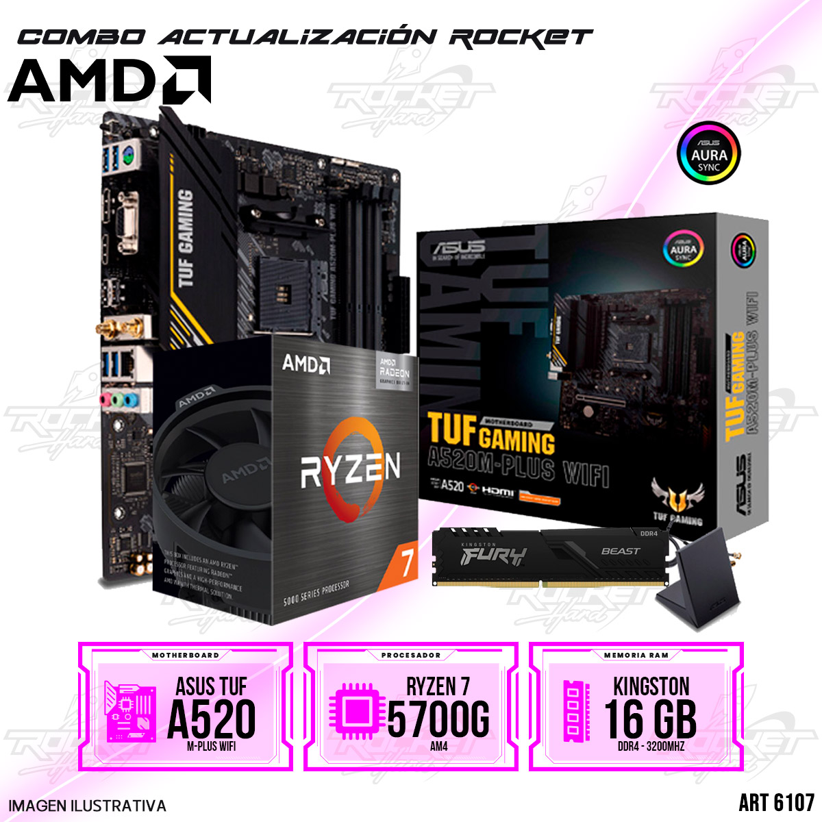 COMBO ROCKET AMD RYZEN 7 5700G - A520 WIFI - 16GB RAM