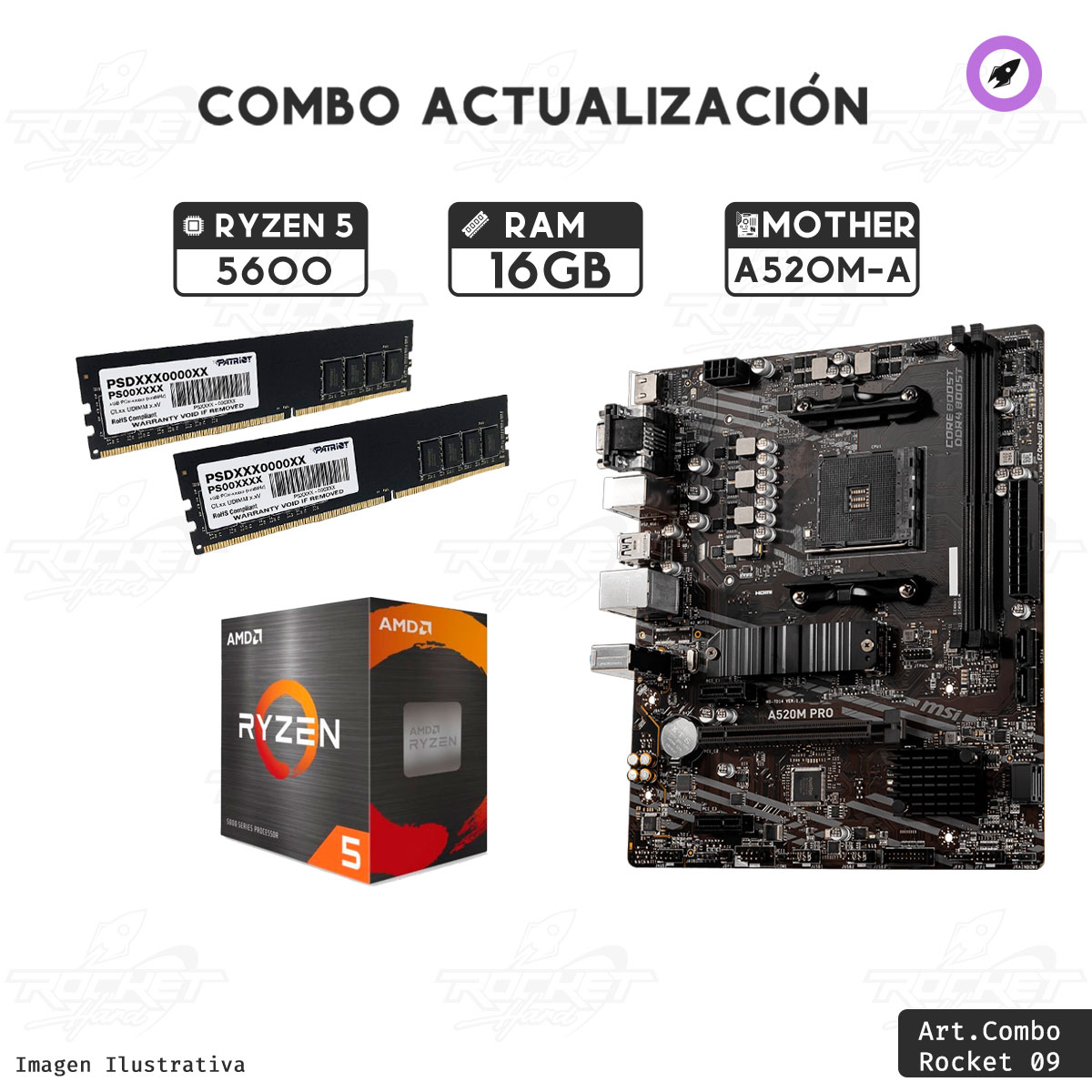 COMBO ROCKET RYZEN 5 5600 S/V - A520 - 16GB