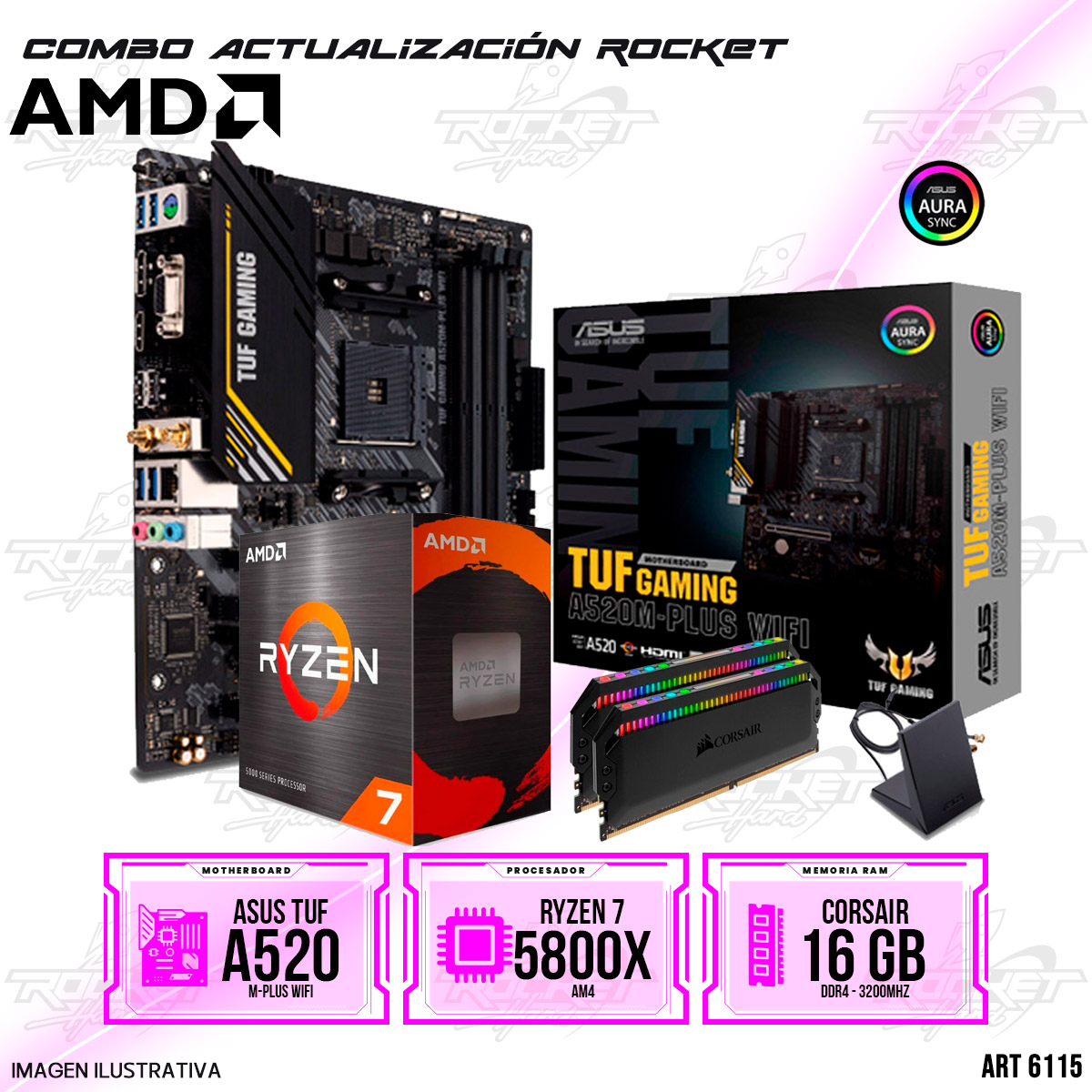 COMBO ROCKET AMD RYZEN 7 5800X - A520 WIFI - 16GB RAM