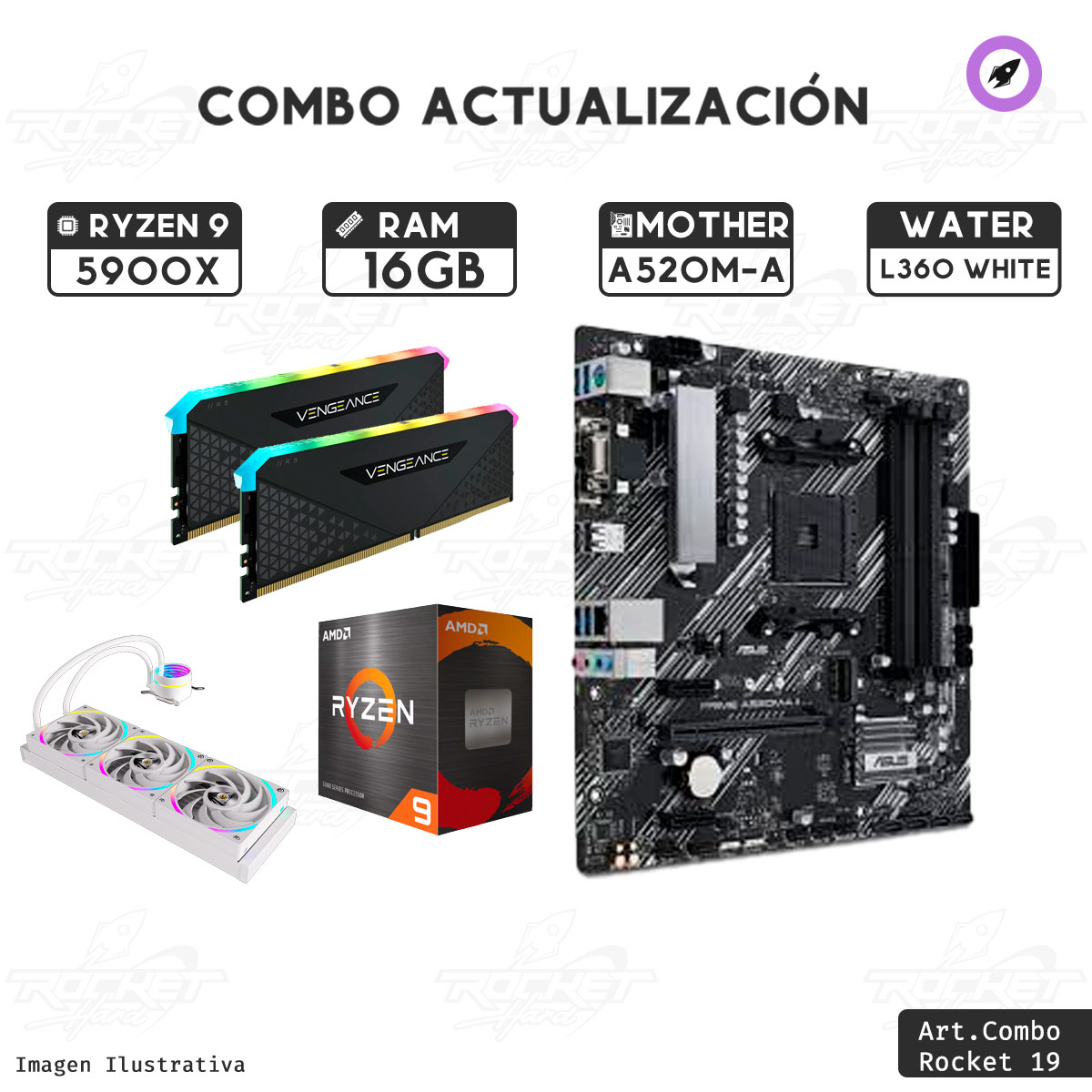 COMBO ROCKET RYZEN 9 5900 X - A520M-A II - 16GB - WATER 360MM