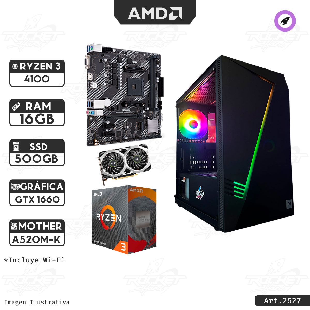 PC ROCKET RYZEN 3 4100 - 16GB - 500GB - GTX 1660 SUPER - GABINETE RBG