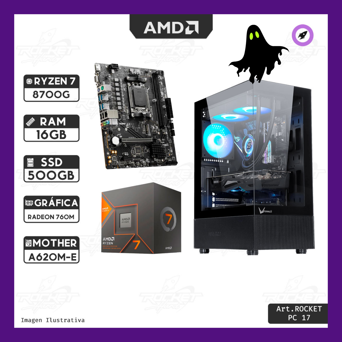 PC ROCKET RYZEN 7 8700G - 16GB - 480GB - 750W - GABINETE RGB