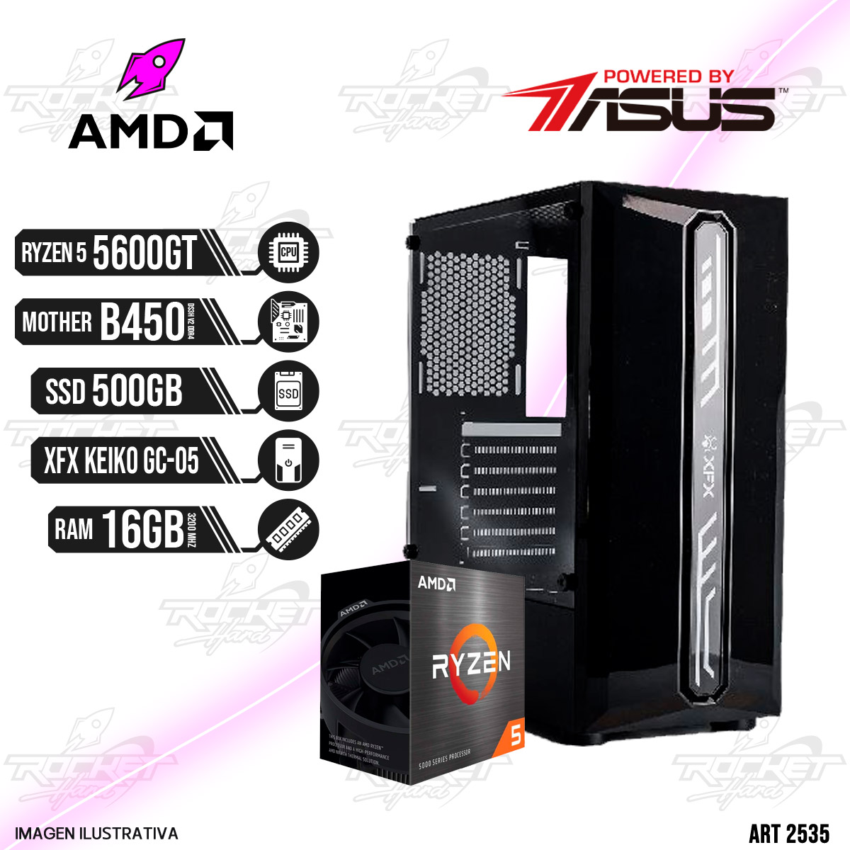 PC ROCKET AMD RYZEN 5 5600GT - 16GB - 500GB - GABINETE RGB