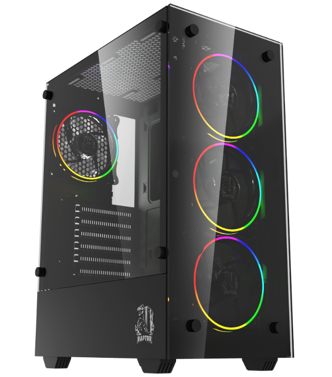 GABINETE RAPTOR SENTINEL TG MID-TOWER RGB FAN X4 W/BOTON CONTROL