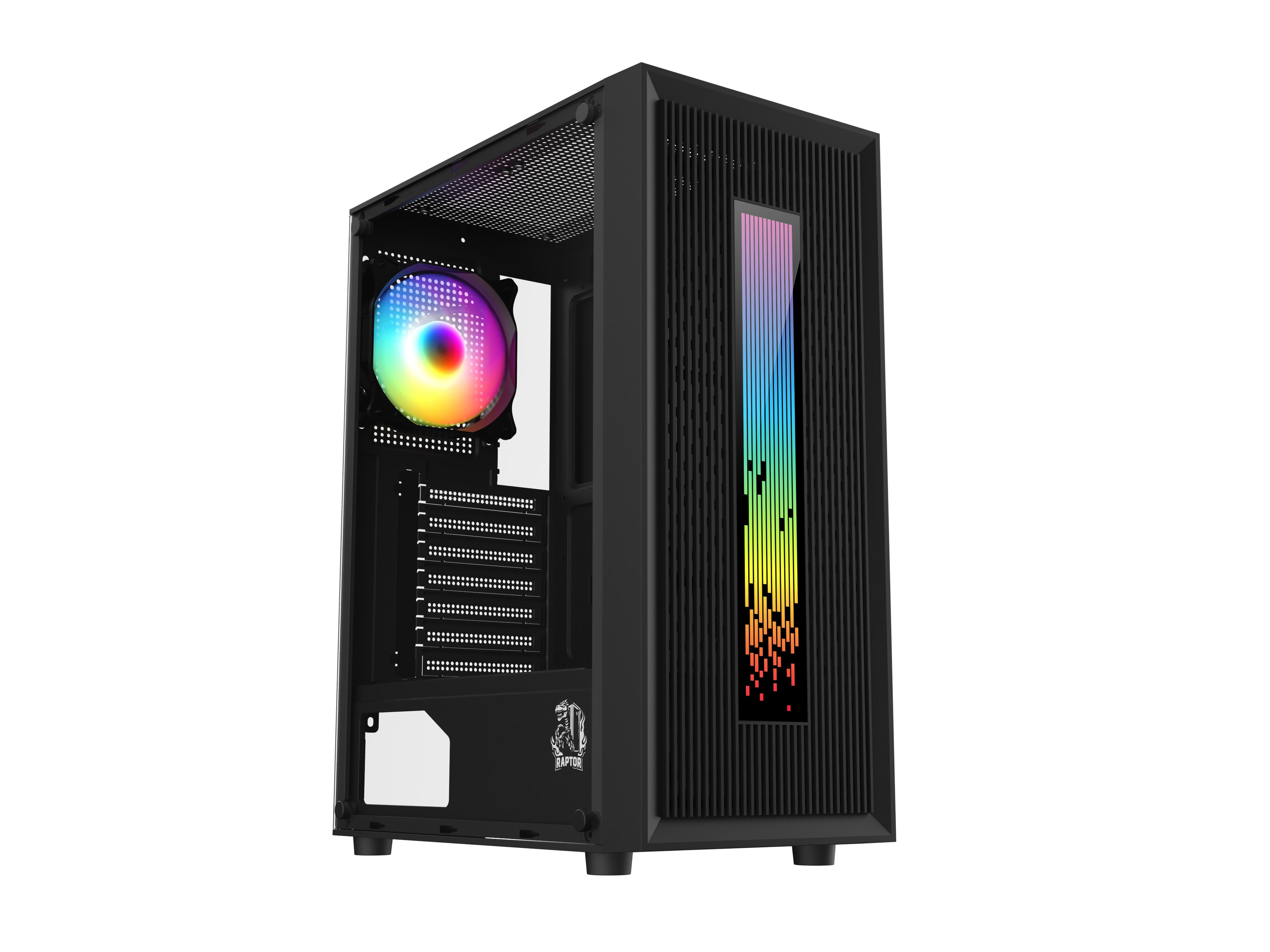 GABINETE RAPTOR VORTEX TG MID-TOWER RGB BACK FAN X1 + LED FRONT W/BUTTON CONTROL
