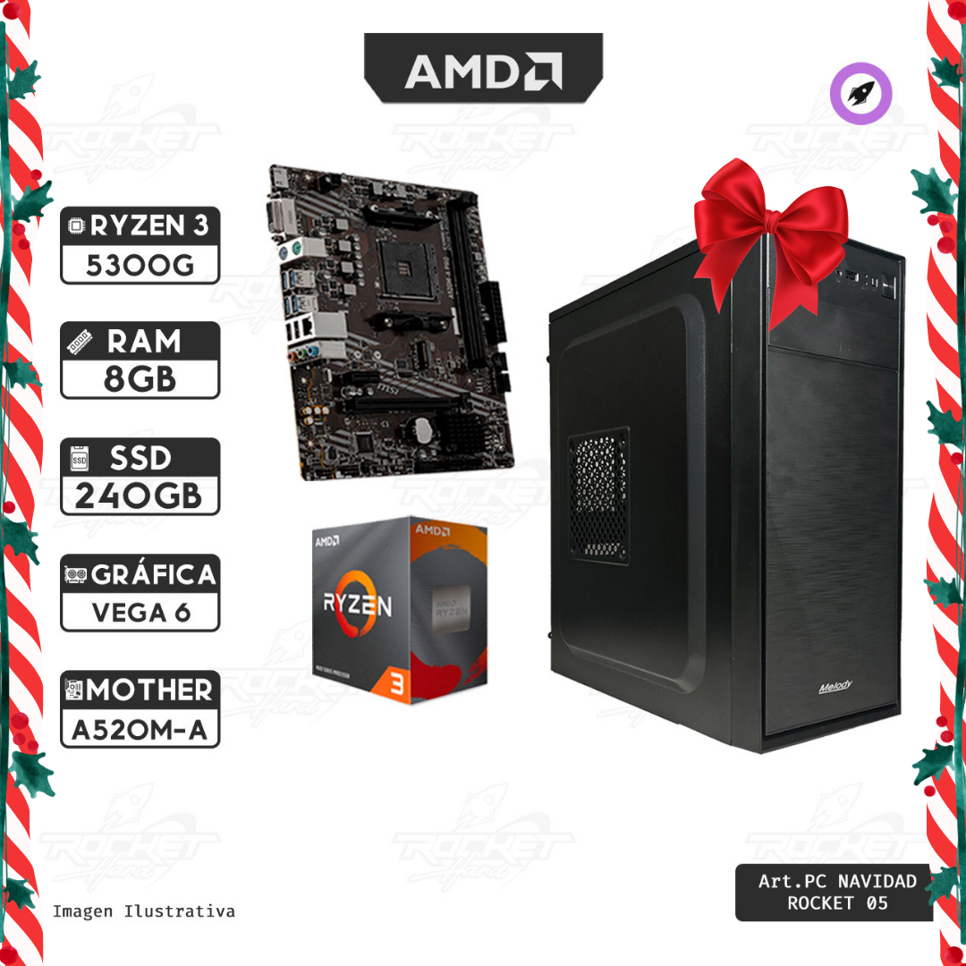 Pc Rocket Ryzen 3 5300g - 8 Gb Ram - 240gb - Kit Gabinete