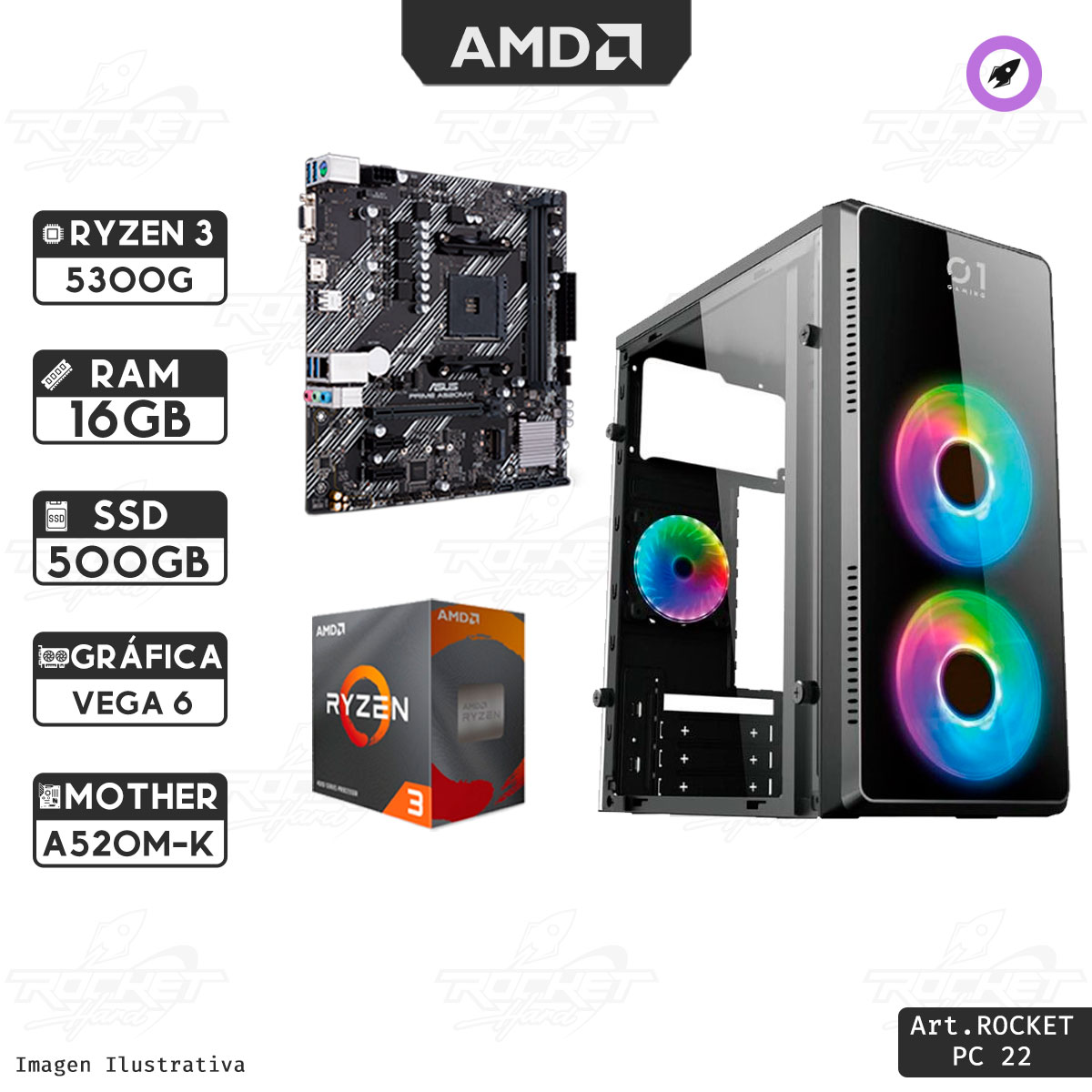 PC RYZEN 3 5300G - 16GB - 500GB - GABINETE RGB