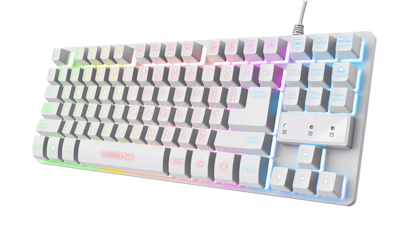 TECLADO TRUST GAMING GXT 833W THADO METAL ILUMINADO USB WHITE