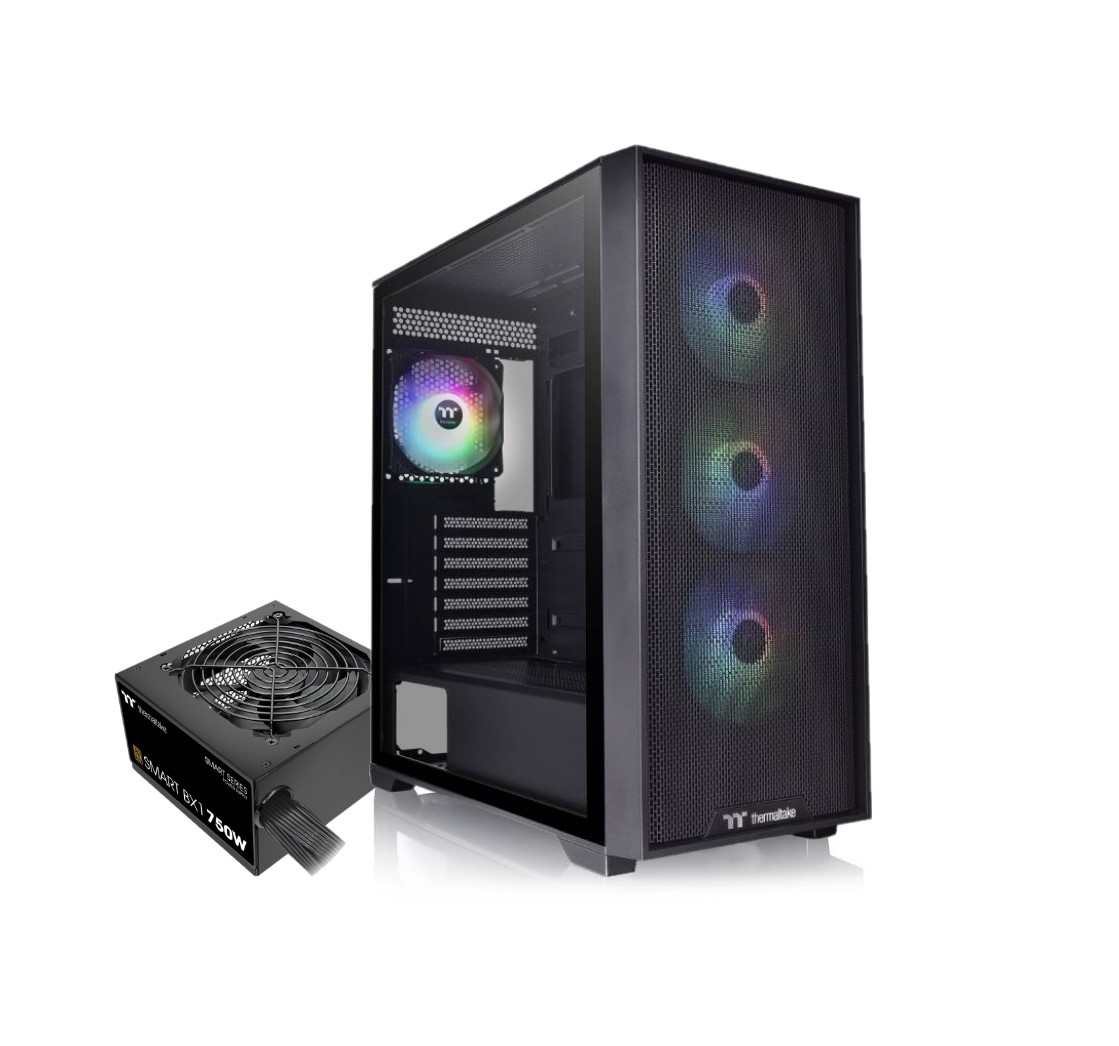 GABINETE TT H390 MID-TOWER TG FAN ARGB X4 BLACK C/FUENTE 750W 80 PLUS BRONZE