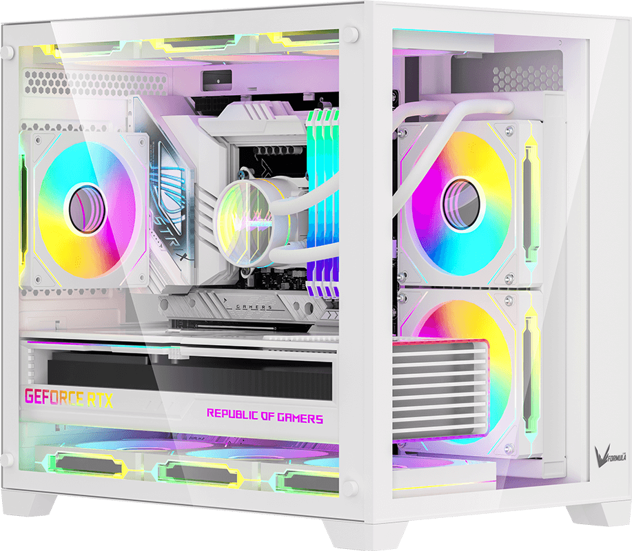 GABINETE GAMER FORMULA V CRYSTAL Z5 WHITE (MATX + 1 FAN FRGB)