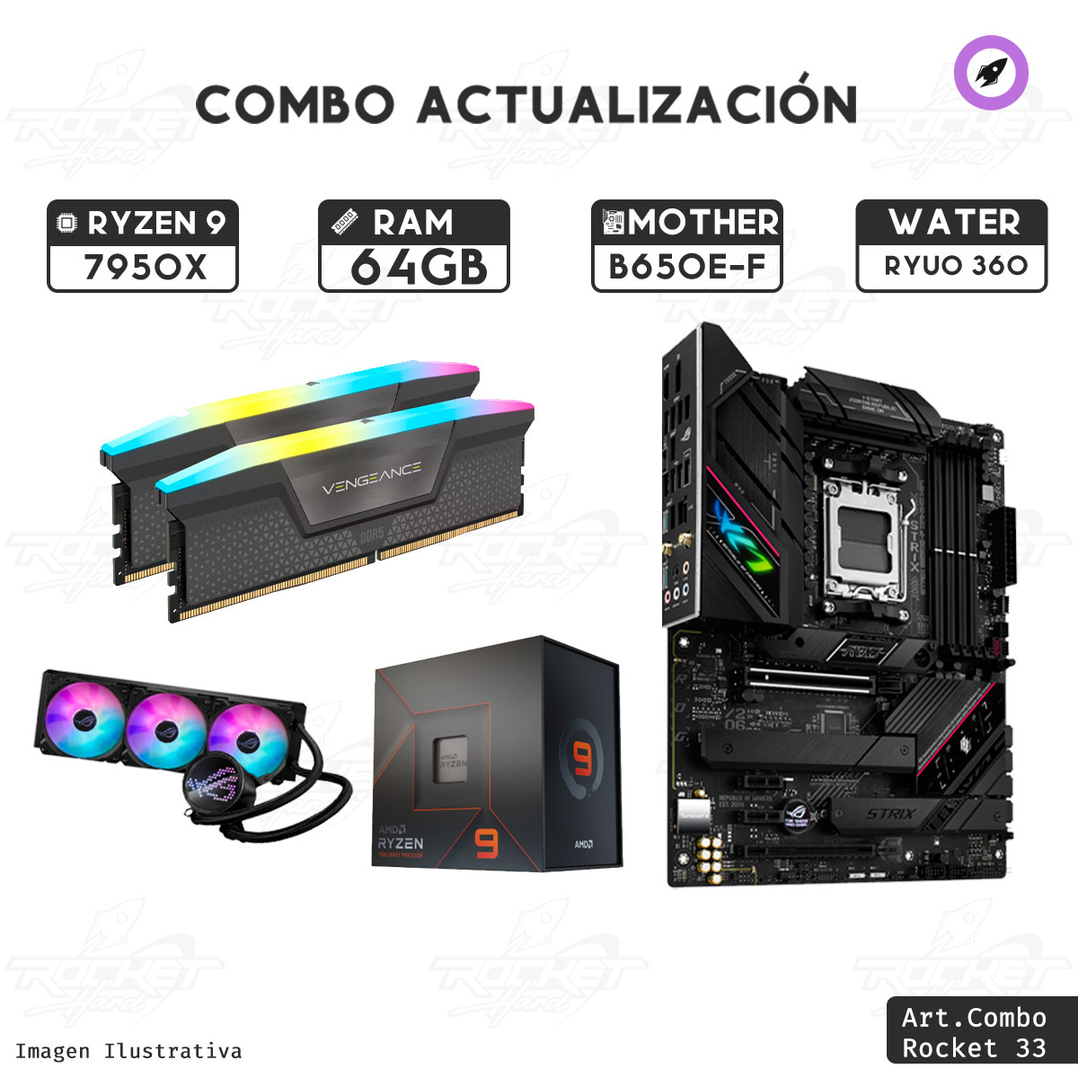 COMBO ROCKET RYZEN 9 7950X - B650E-F WIFI - 64GB - WATER 360MM