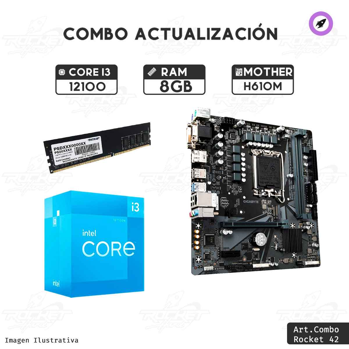 COMBO ROCKET INTEL I3 12100 - H610 - 8GB