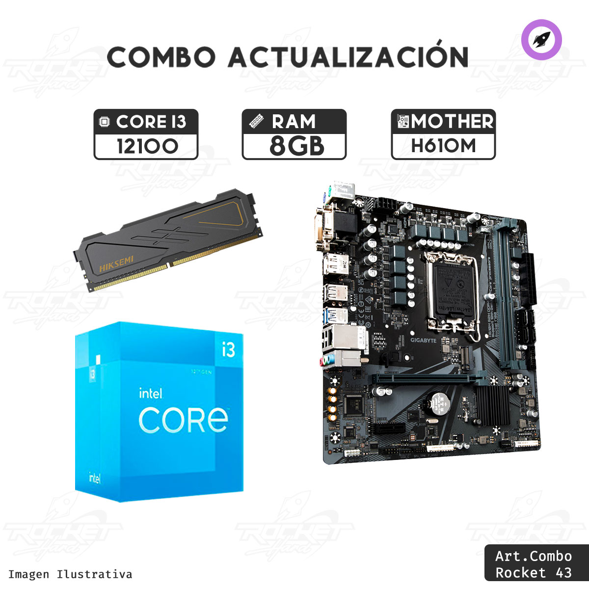COMBO ROCKET INTEL I3 12100 - H610 - 16GB