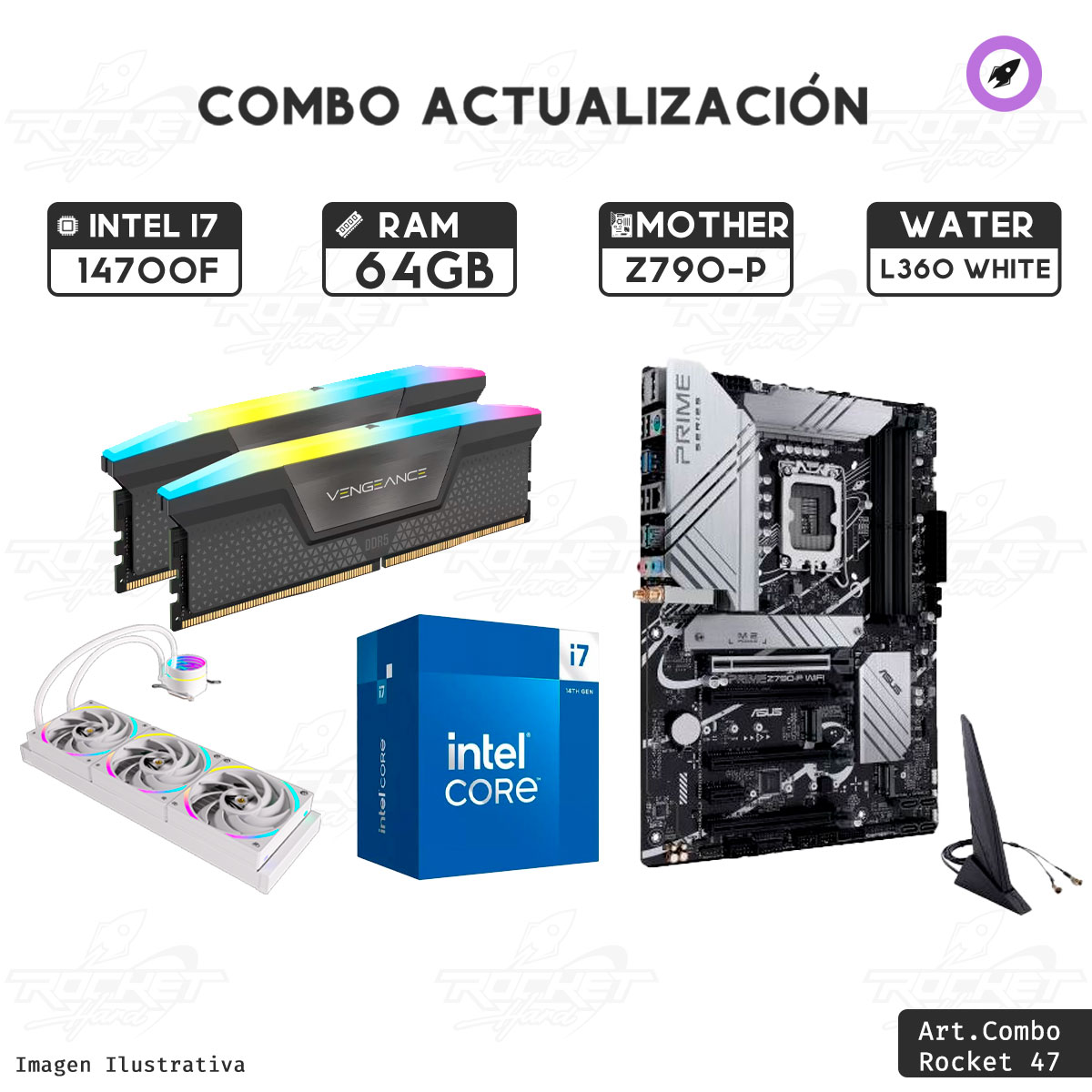 COMBO ROCKET INTEL I7 14700KF - Z790 WIFI - 64GB - WATER 360MM