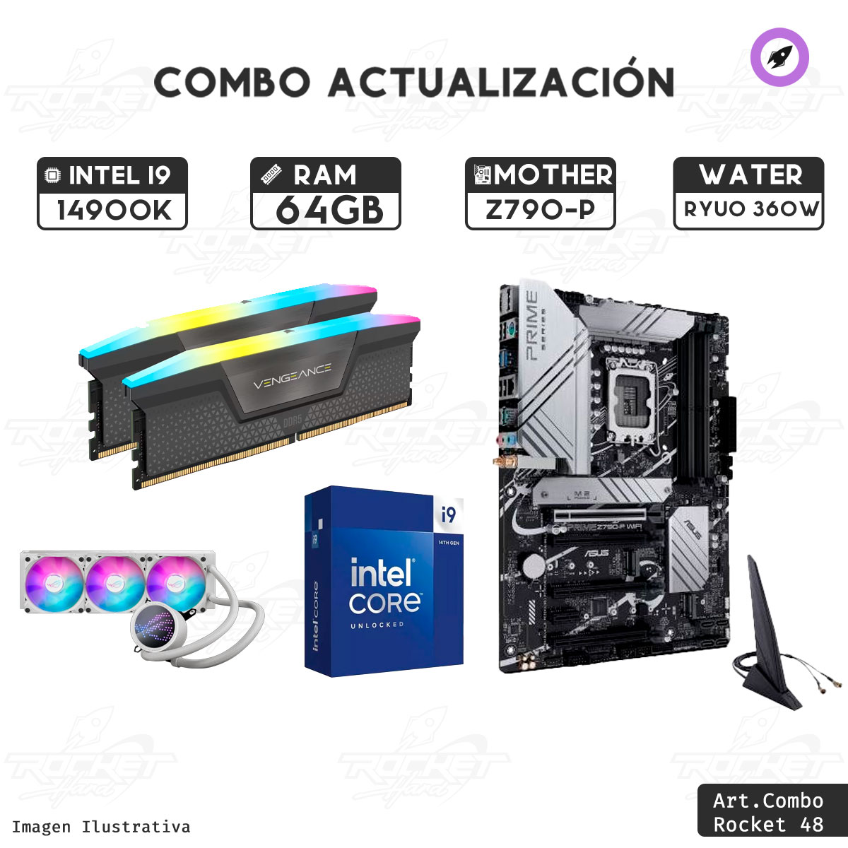 COMBO ROCKET INTEL I9 14900K - Z790 WIFI - 16GB - WATER 360MM