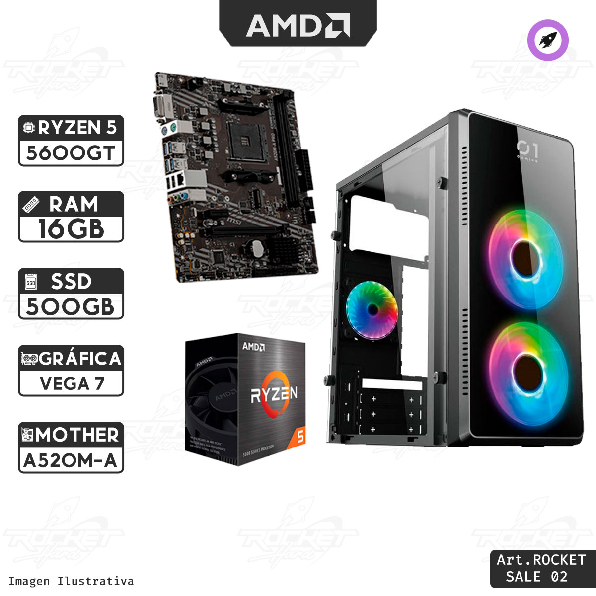 PC RYZEN 5 5600GT - 16GB - 500GB - GABINETE RGB