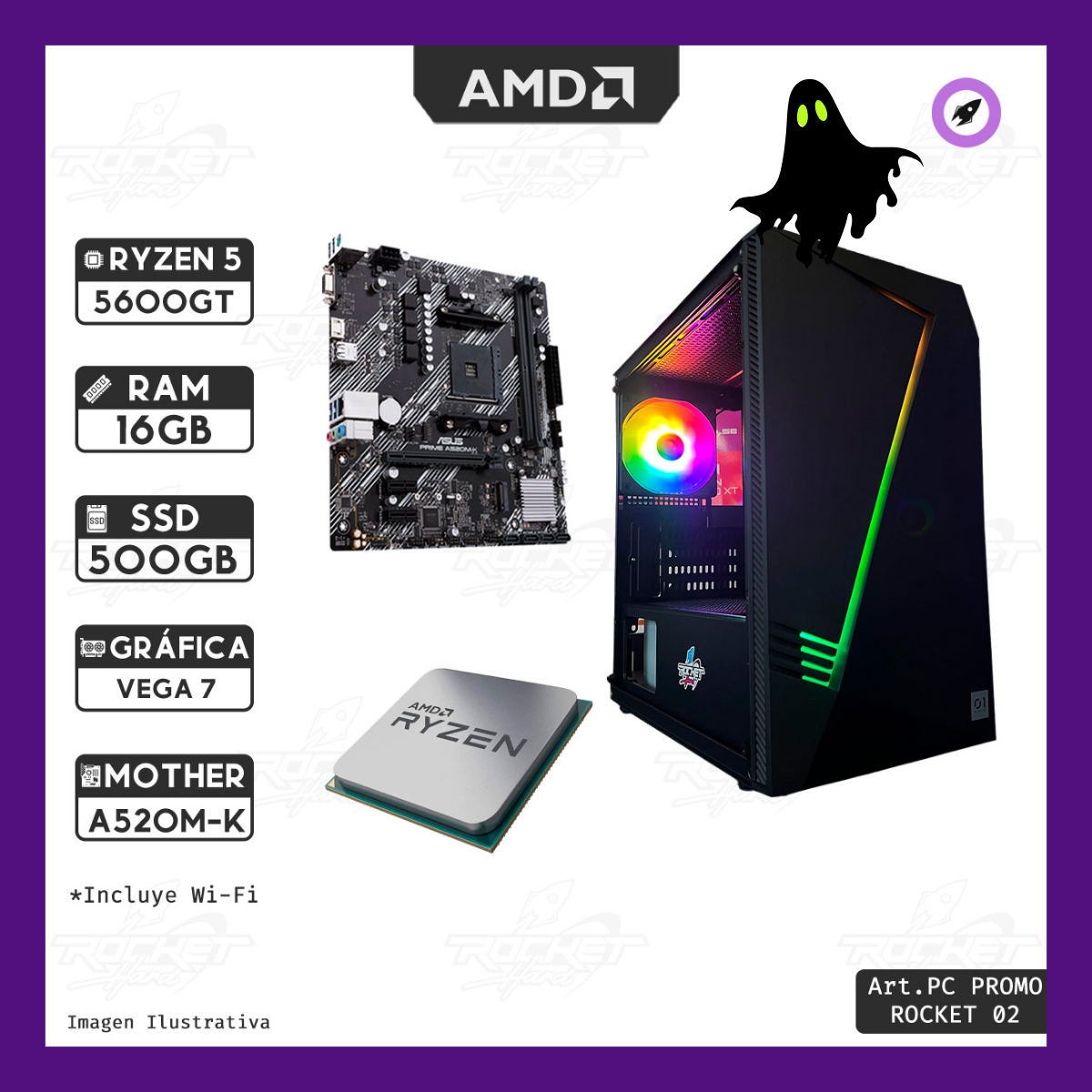 PC RYZEN 5 5600GT - 16GB - 480GB - GABINETE RGB