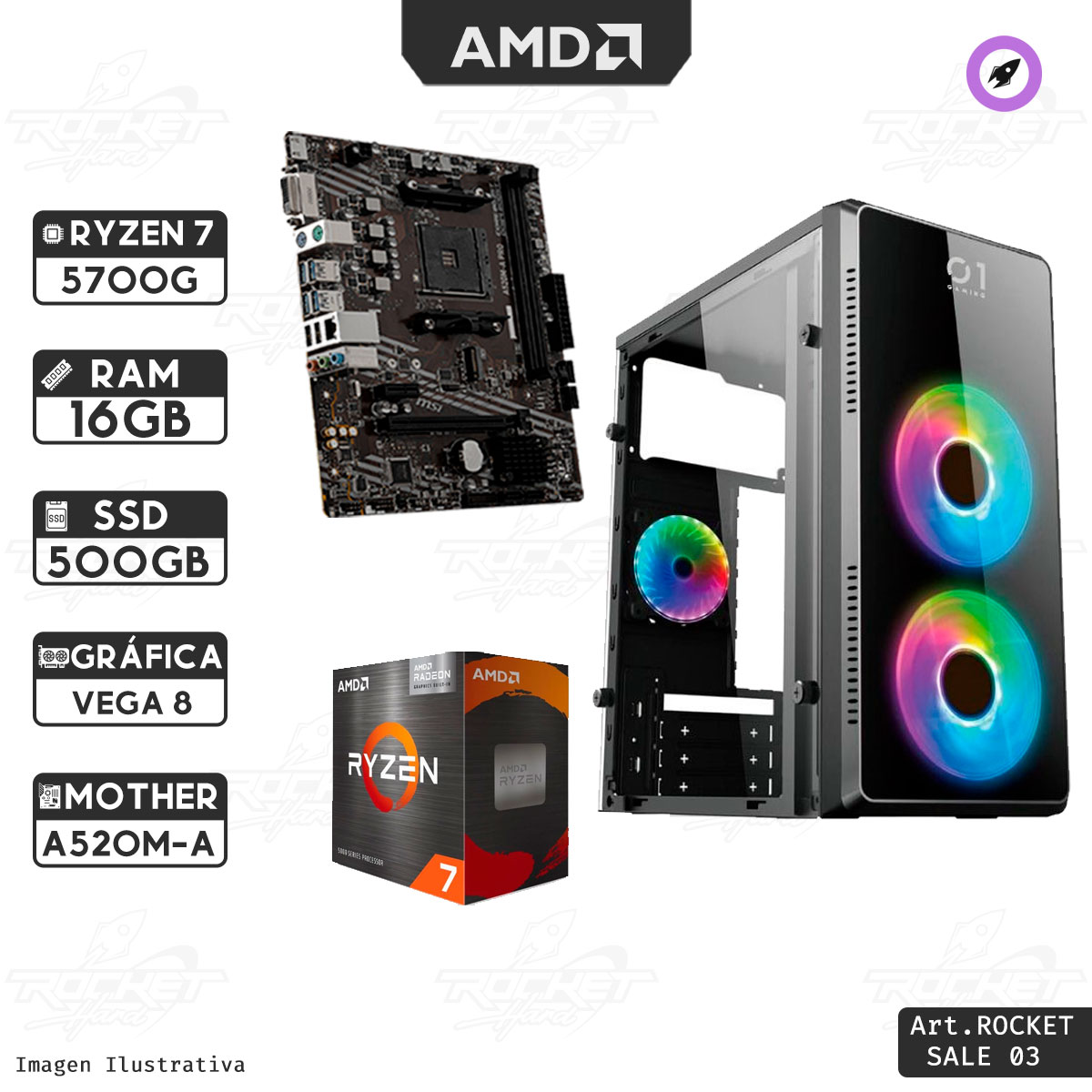 PC RYZEN 7 5700G - 16GB - 500GB - GABINETE RGB