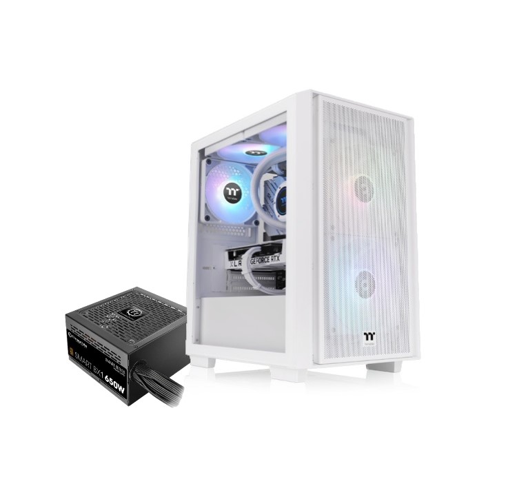 GABINETE TT H16 MICRO TOWER TG FAN ARGB X3 SNOW WHITE C/FUENTE 650W 80 PLUS BRONZE
