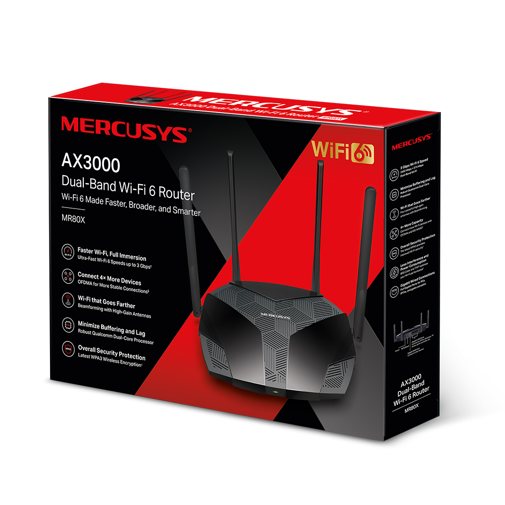 ROUTER WIRELESS MERCUSYS GIGABIT AX3000 4 ANTENAS MR80X