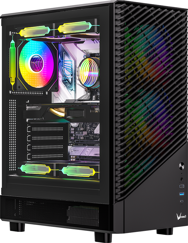 GABINETE GAMER FORMULA V LINE CASE MANA GEOMETRY BLACK (ATX/MATX + 3 FANS FRGB)
