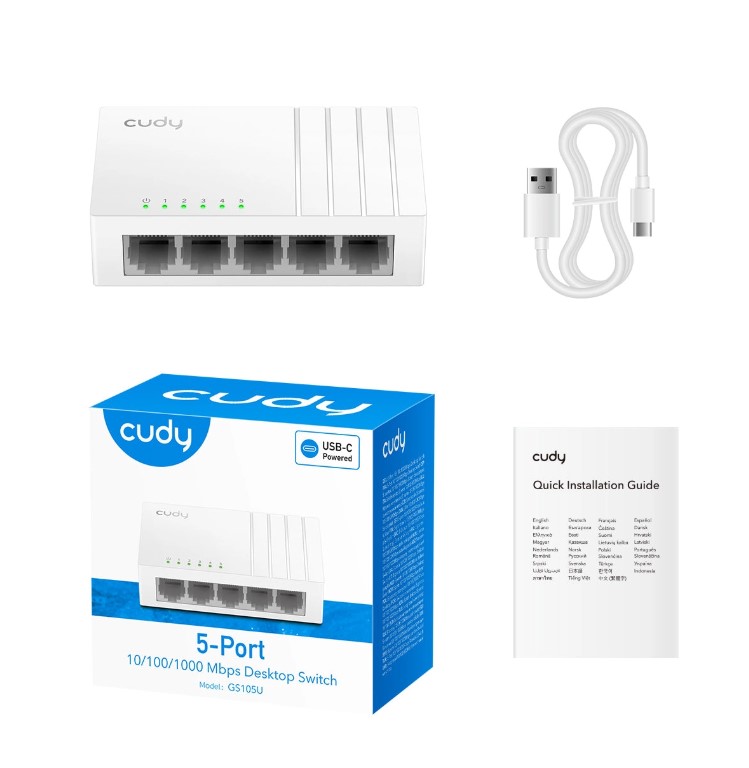 SWITCH CUDY 5 PUERTOS GIGABIT - SPLIT USB-C