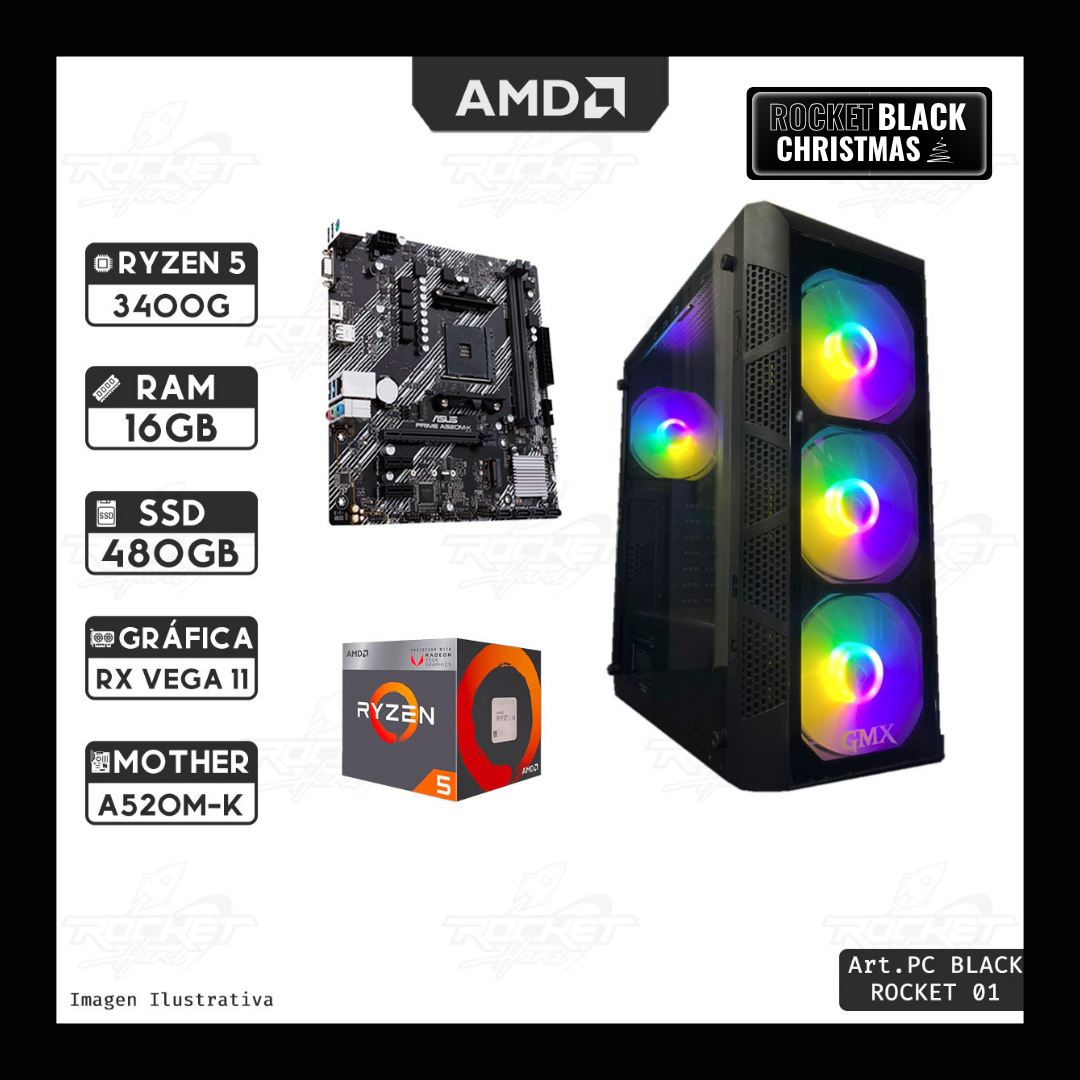 Pc Ryzen 5 3400g-16gb+480gb+gabinete Rgb+wifi
