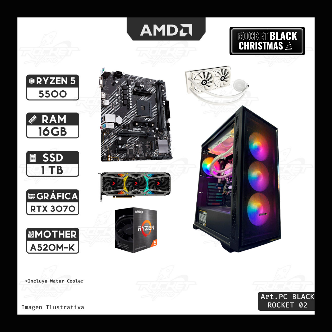 Pc Ryzen 5 5500-16gb-1tb-850w-a520-water240-gabinete 4 Fans+rtx 3070