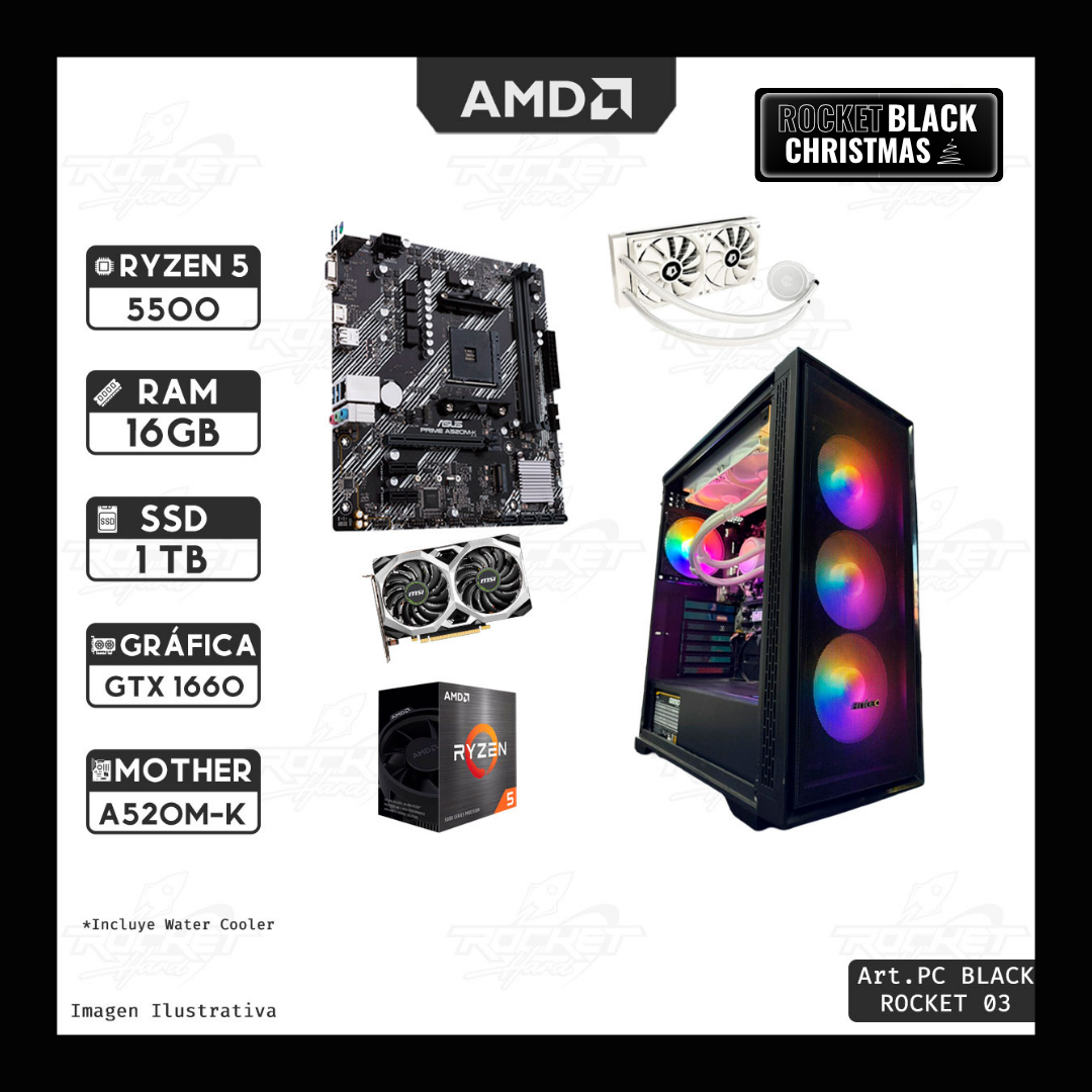 Pc Ryzen 5 5500-16gb-1tb-850w-a520-water240-gabinete 4 Fans+gtx 1660 Super