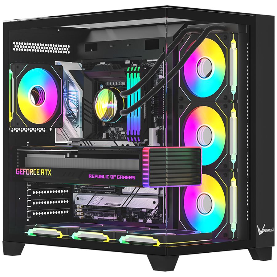 GABINETE GAMER FORMULA V CRYSTAL Z9 FLOE BLACK 7 FANS