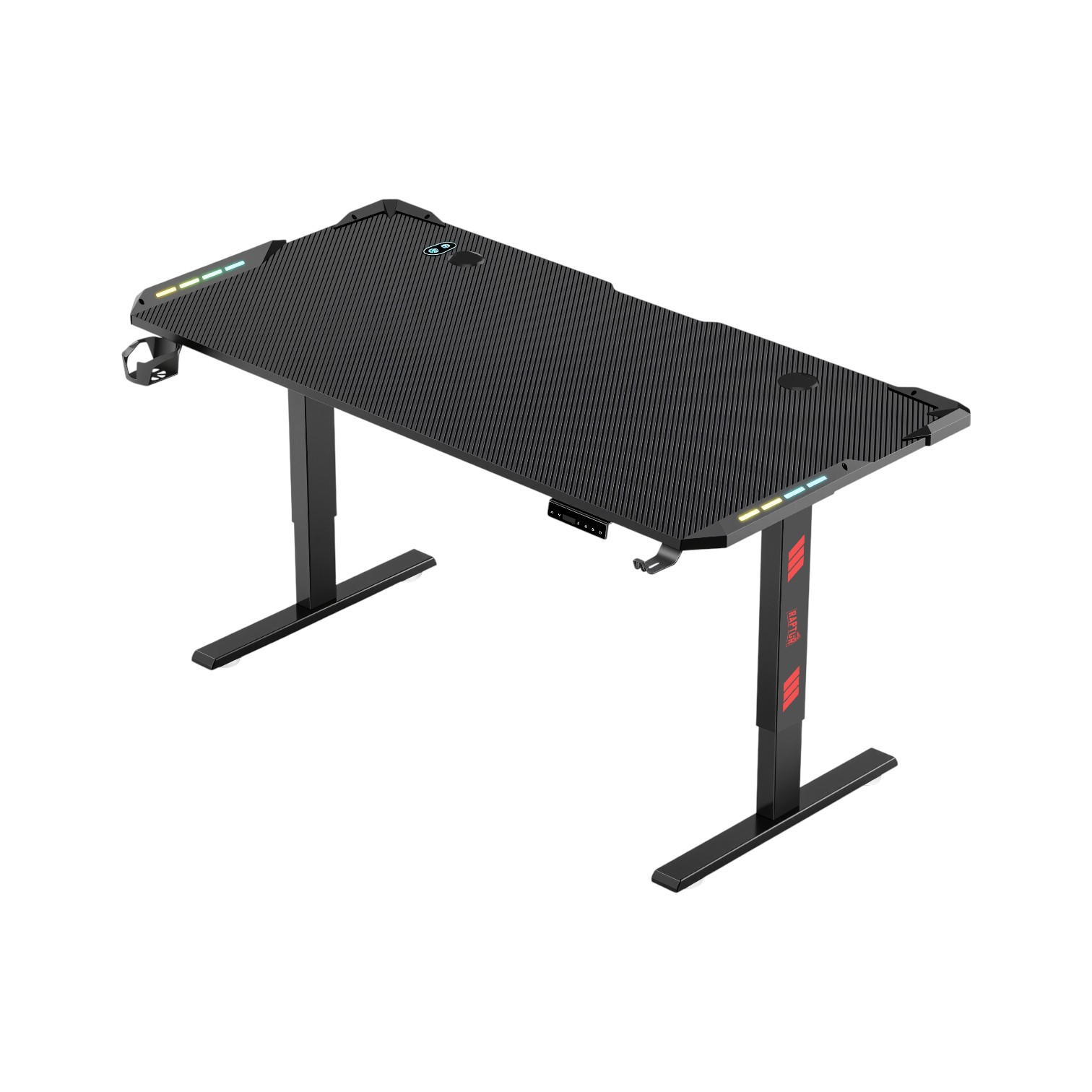 Escritorio Gamer Raptor Glow Station Rgb C/elevacion H/80kg C/portavasos + Porta Auricular