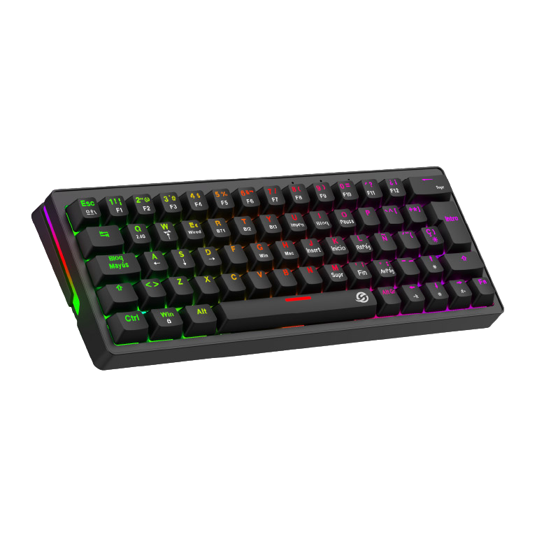 Teclado Gamer Mecanico Solarmax Tri-modo 60% Switch Rojo Rgb Negro Wireless