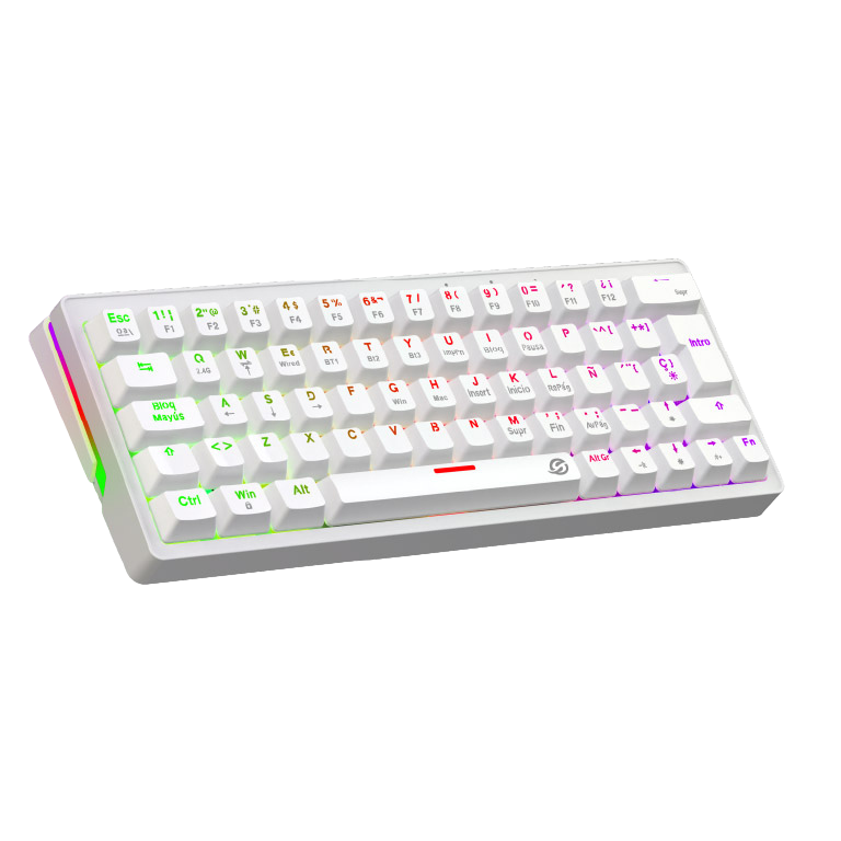 Teclado Mecanico Gamer Solarmax Tri-modo 60% Switch Rojo Rgb Blanco Wireless