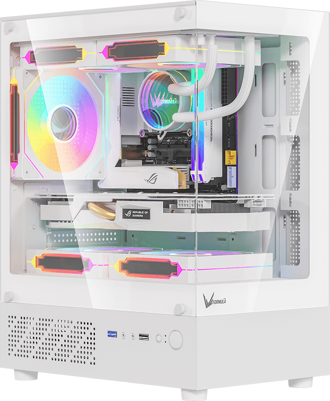 Gabinete Gamer Formula V Line Crystal Z1cm Plus White Sin Controladores Rgb (matx, 3 Fans Cosmic 12)