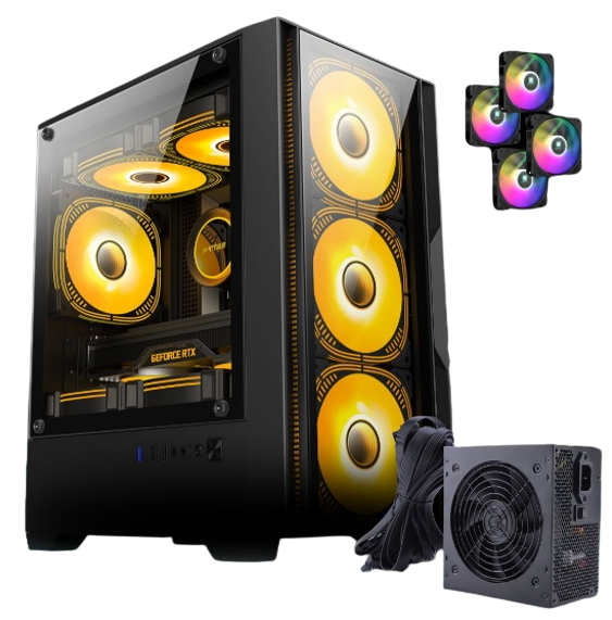 Gabinete Gamer Rgb Jalatec Jt-x19 Black + Fuente 650w 80+white 650w+ 4 Fans Argb