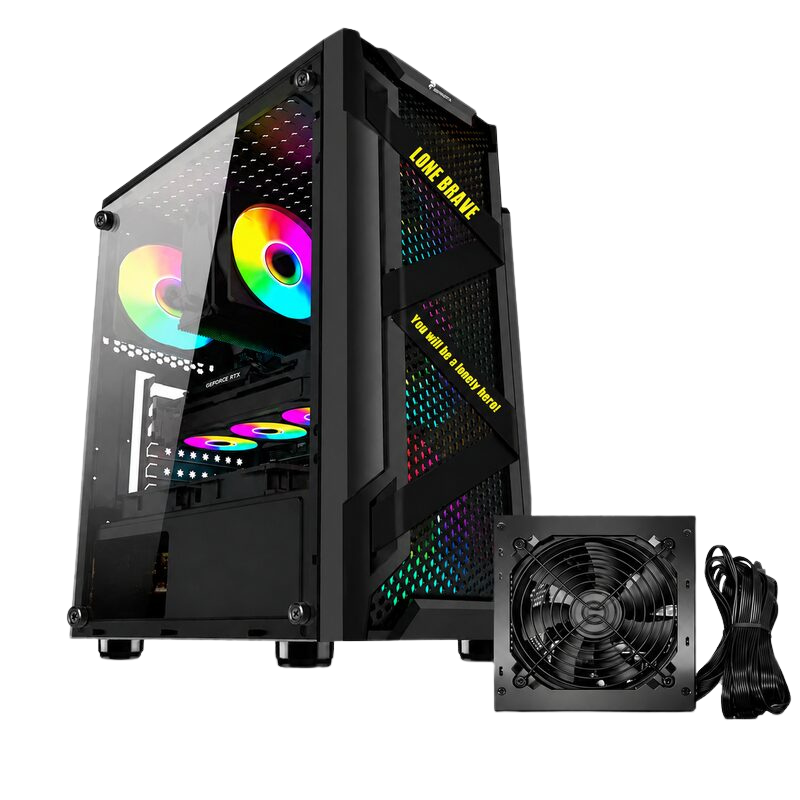 Gabinete Esparta+fuente 600w X3 Fan Rgb Vidrio Templado