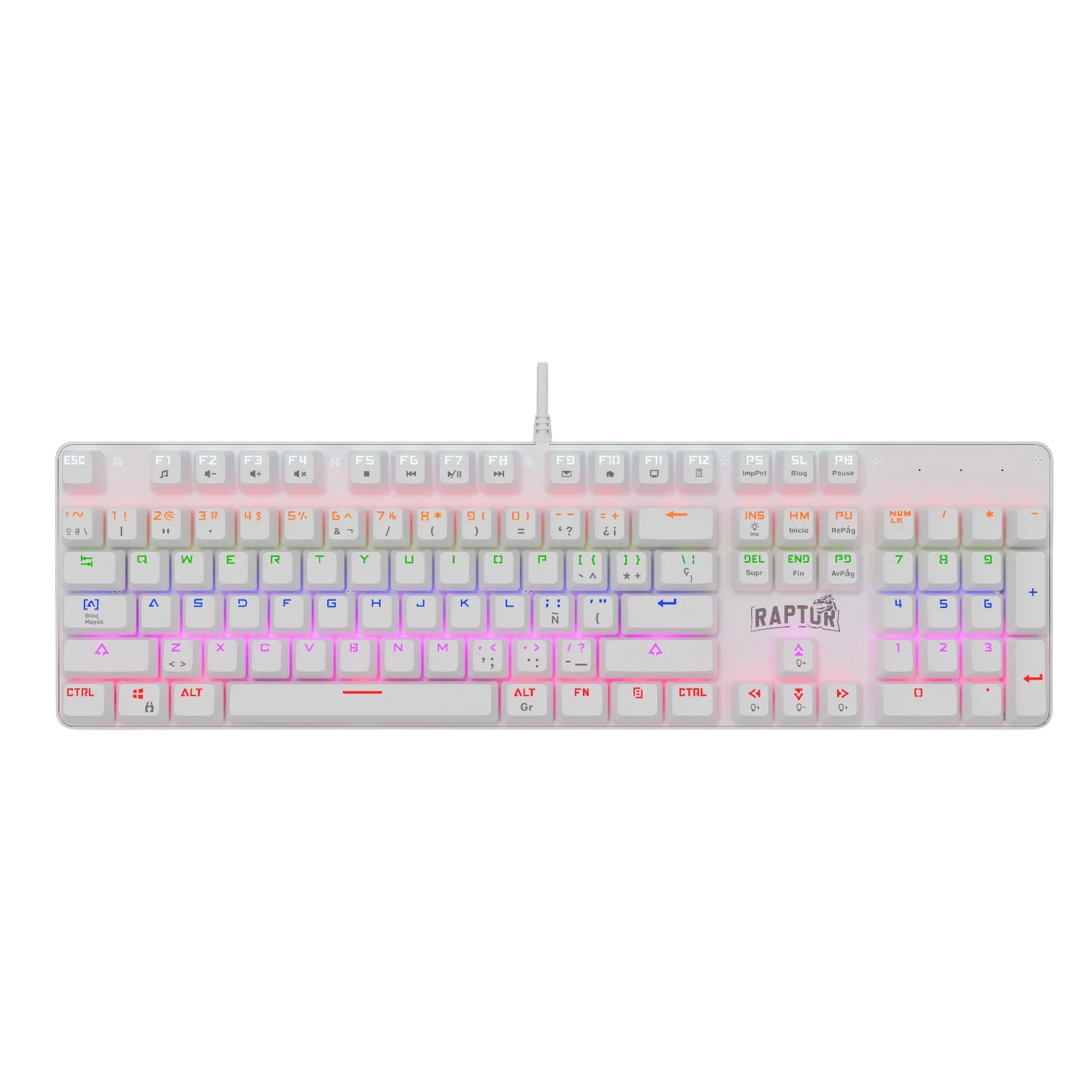 TECLADO GAMER RAPTOR FIRECLAW M104 MECANICO RETROILUMINADO SWITCH RED OUTEMU WHITE