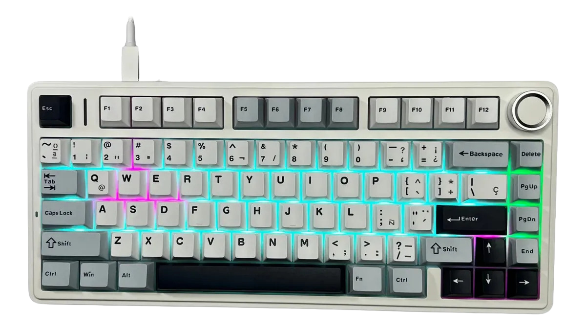 TECLADO AULA F75 WIRED WHITE BLUE DARK PURPLE SW PINK INGLES MECANICO CABLEADO