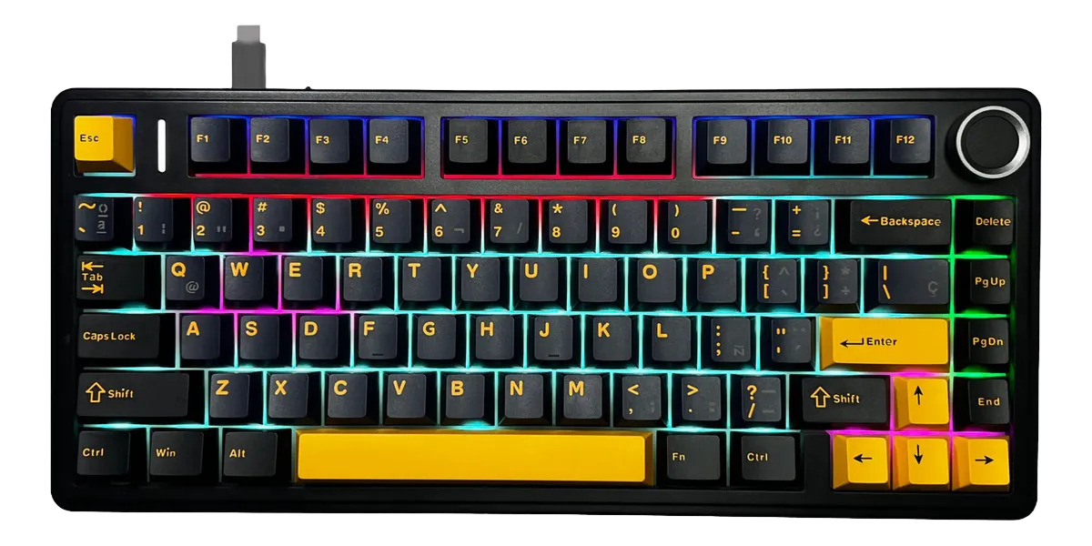 TECLADO AULA F75 WIRED BLACK ORANGE BLUE SW PINK INGLES MECANICO CABLEADO