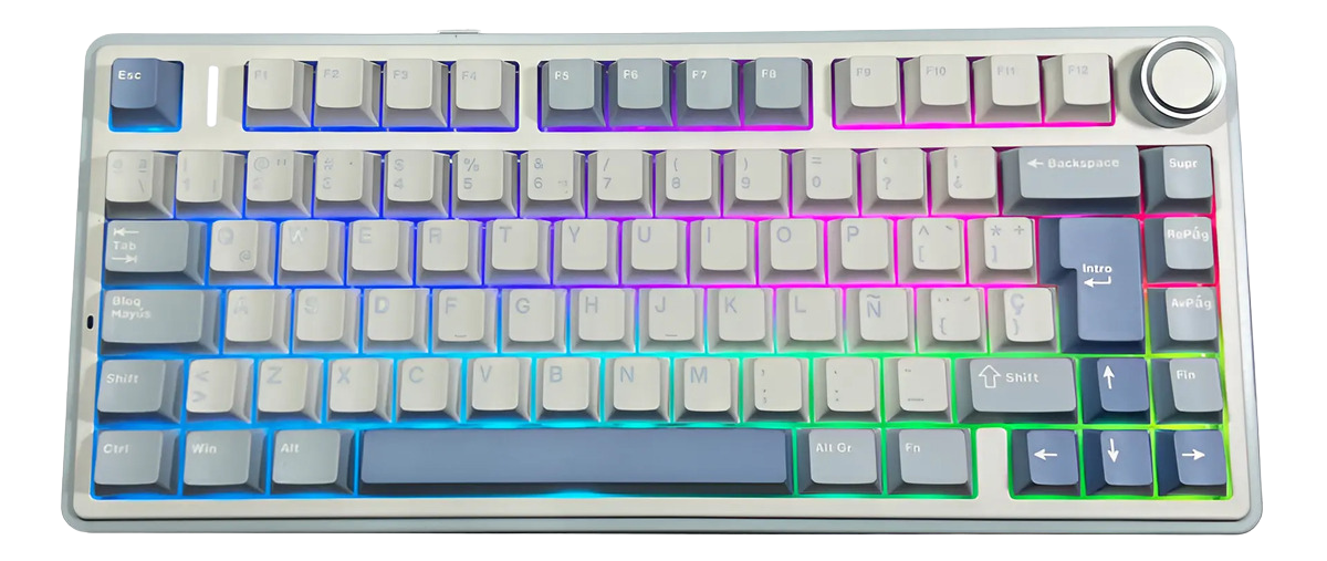 Teclado Aula F75 Blue White Dark Blue Wireless 75% Rgb Sw Reaper Mecanico Trimodo Gasket Sp Dial Teclado Aula F75 Blue White Dark Blue Wireless 75% Rgb Sw Reaper Mecanico Trimodo Gasket Sp Dial