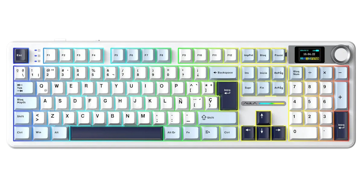 Teclado Aula F108 Pro Light Blue White Black Purple Mecanico Trimodo Wireless Full Rgb Sw Reaper Esp Teclado Aula F108 Pro Light Blue White Black Purple Mecanico Trimodo Wireless Full Rgb Sw Reaper Esp